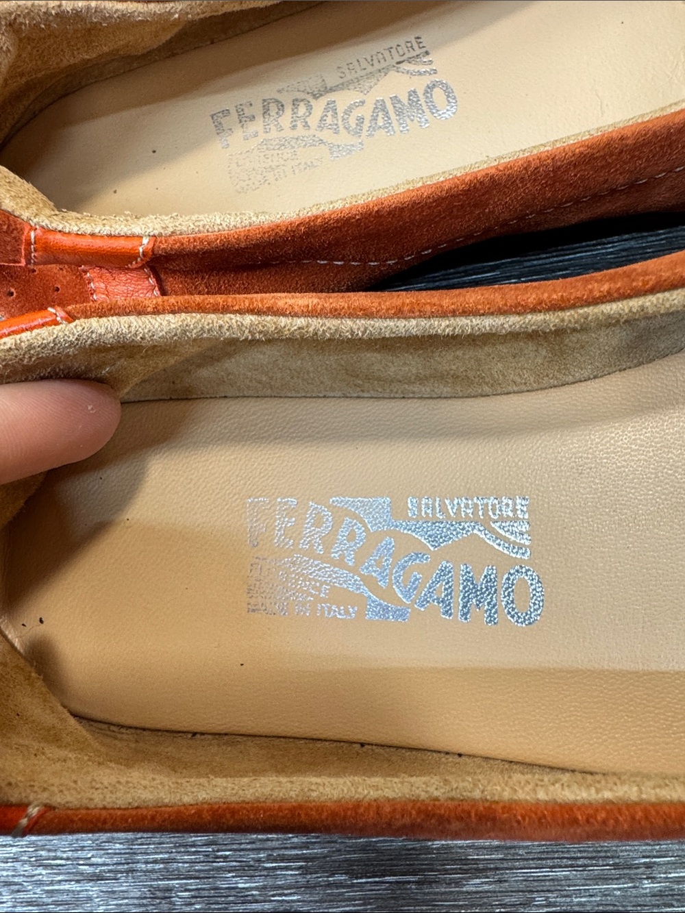 Salvatore Ferragamo Orange Suede Penny Loafers size 10 (h215) - Picture 2 of 7